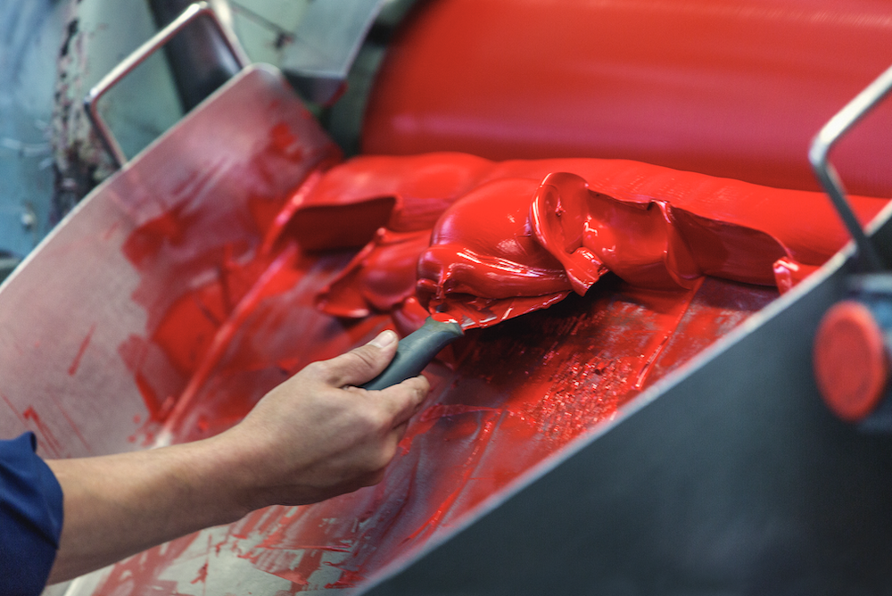 Colour mixing process at Winsor & Newton factory in Le Mans, France